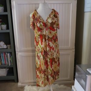 MLLE GABRIELLE  RED & BROWN FLORAL PRINT DRESS 24